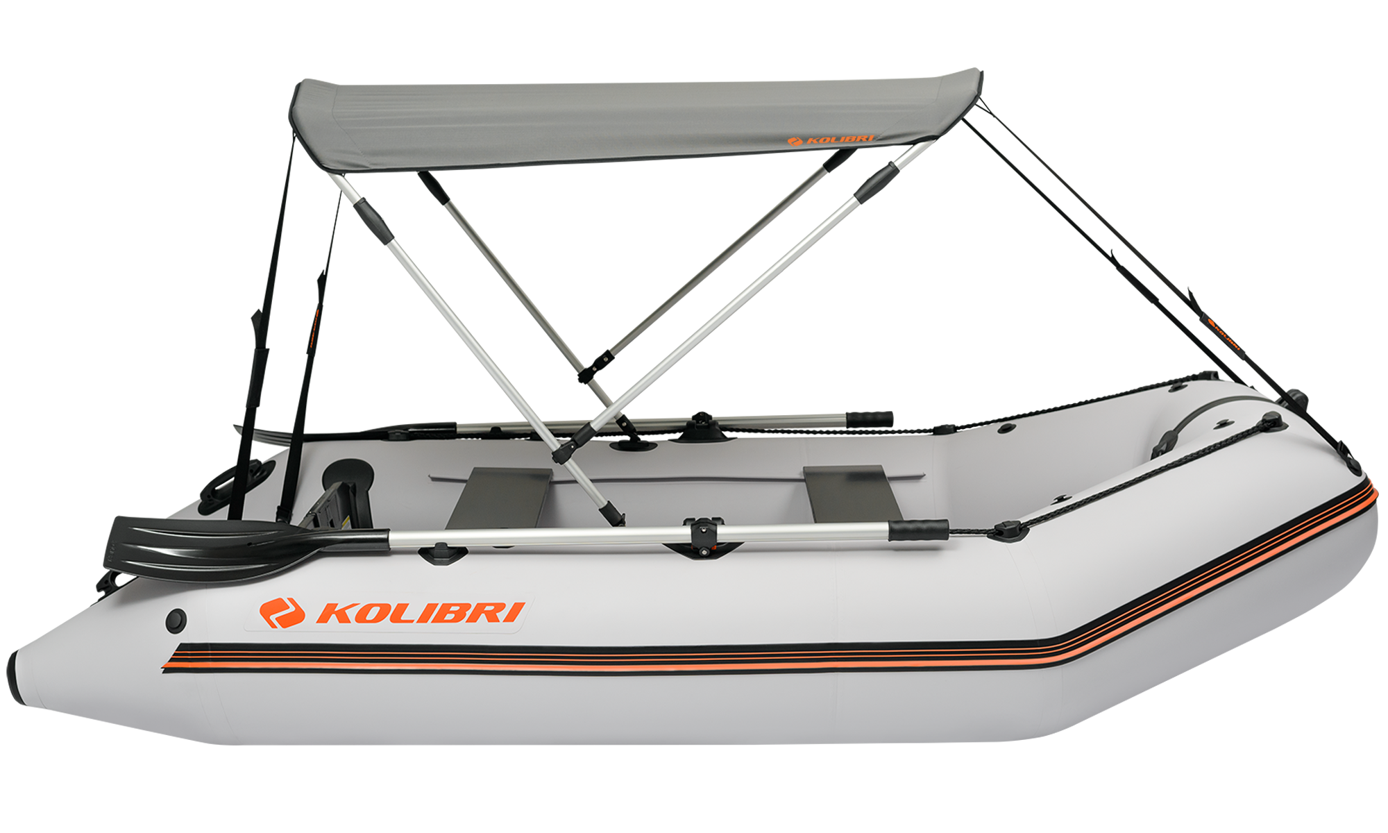 Inflatable boat Bimini top - Powder-coasted - NVequipment - cockpit /  aluminum frame / leather